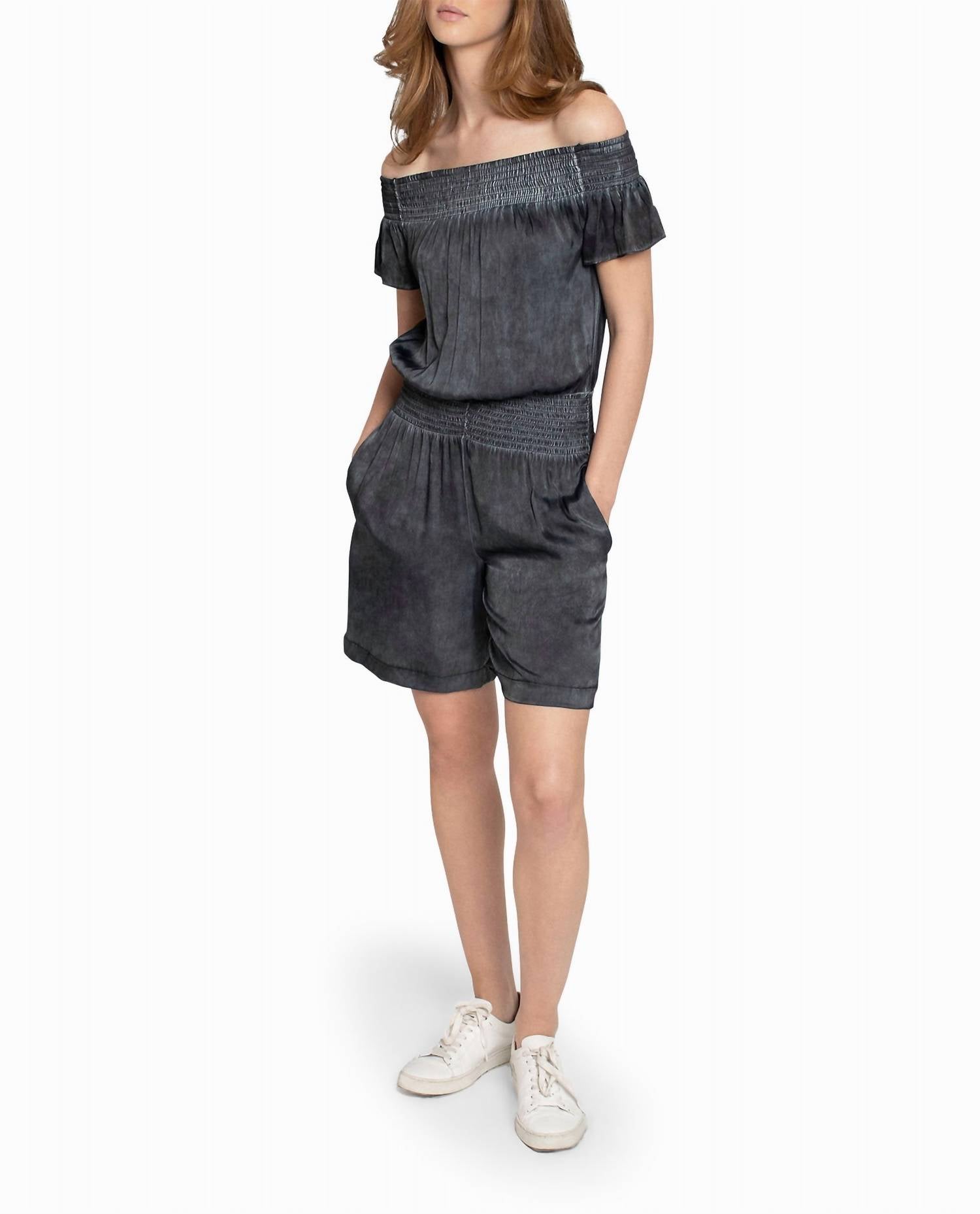 Nicole Miller - Garment Dyed Off The Shoulder Romper