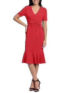London Times - Twist Waist Ruffle Skirt Sheath Dress