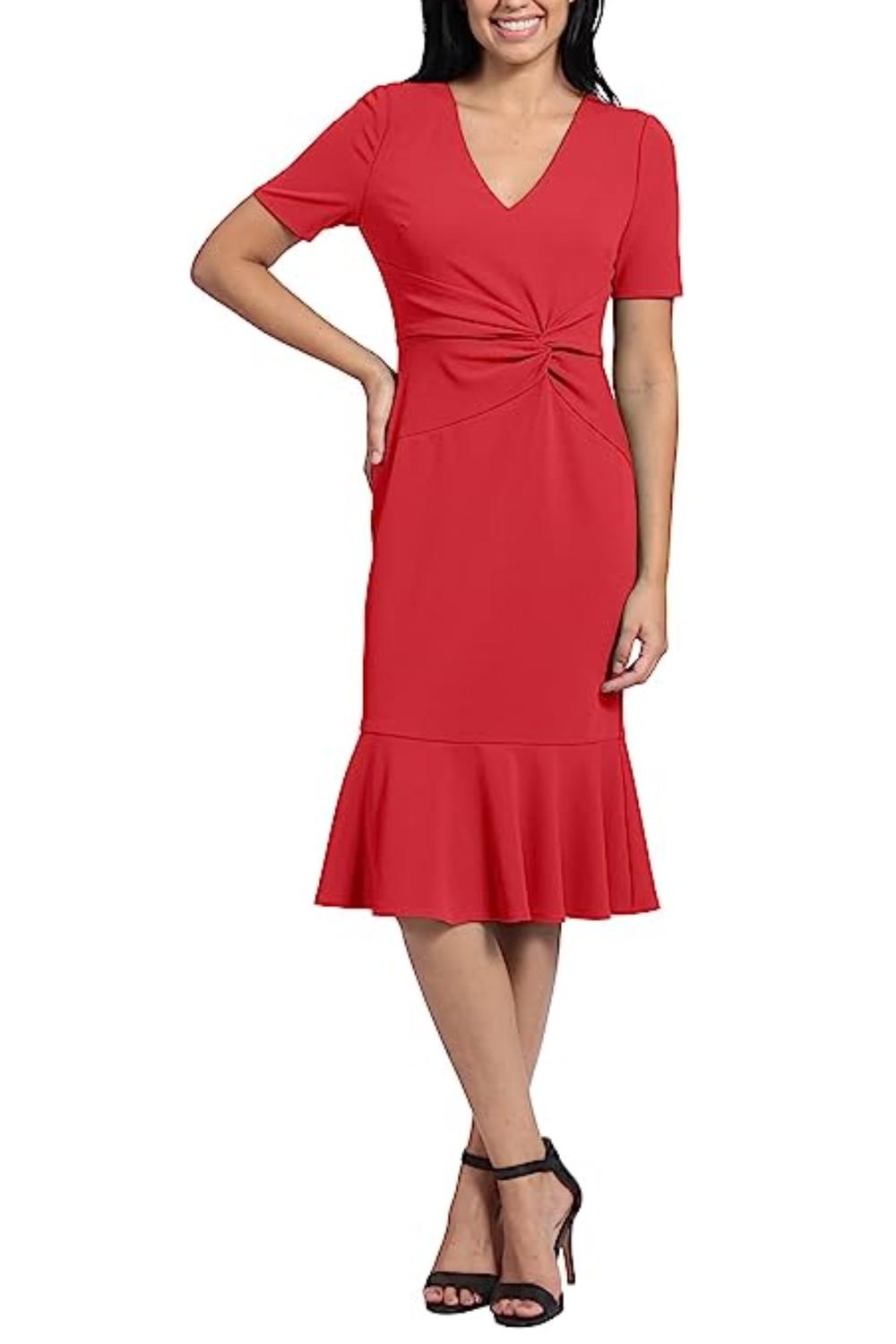 London Times - Twist Waist Ruffle Skirt Sheath Dress