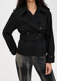 GOOD AMERICAN Cropped Trench Jacket in black - women's jacket