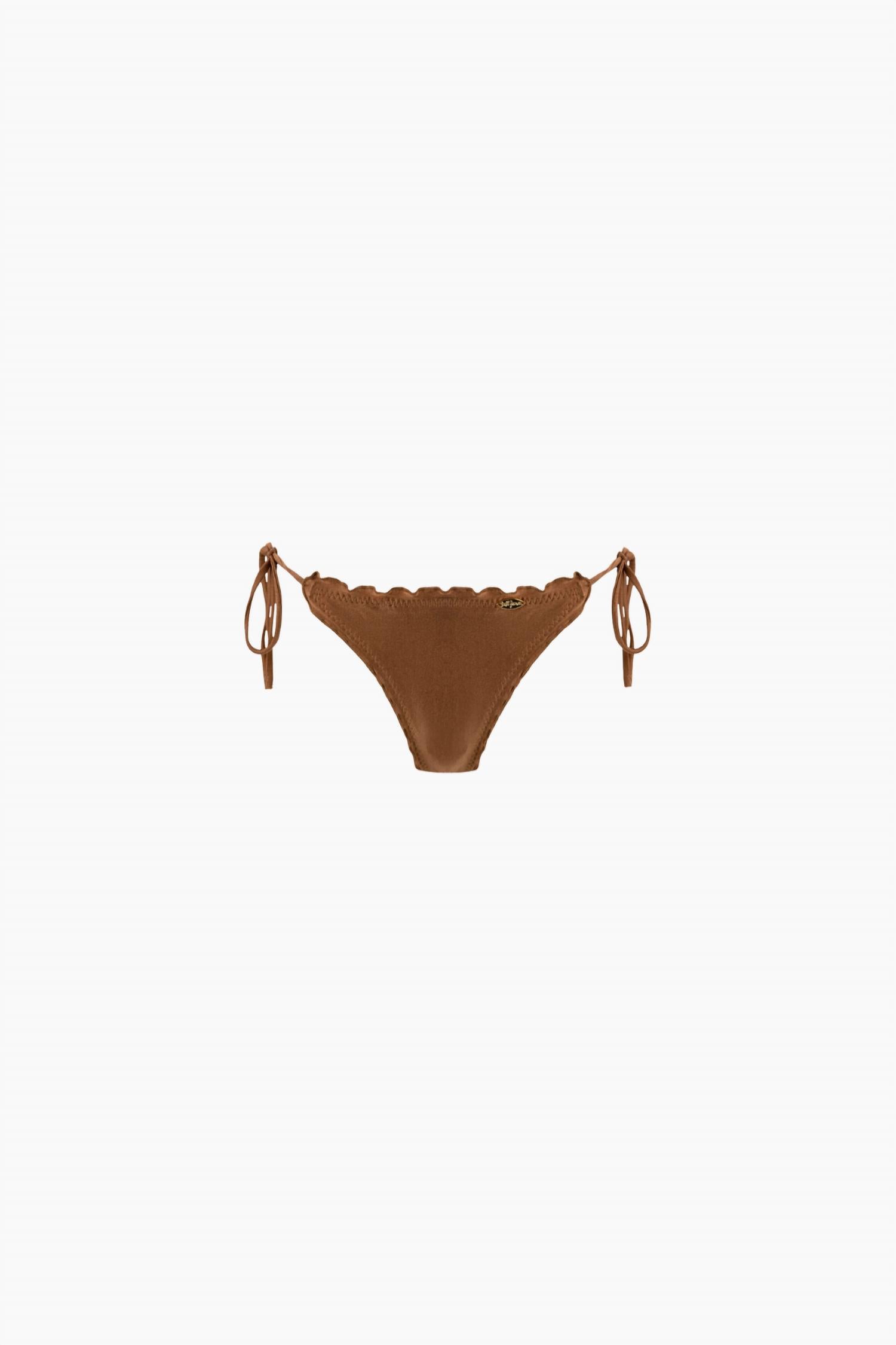 Luli Fama Cosita Buena Wavey Full Ruched Tie Side Bikini Bottom in brown - women's swimwear - view 4