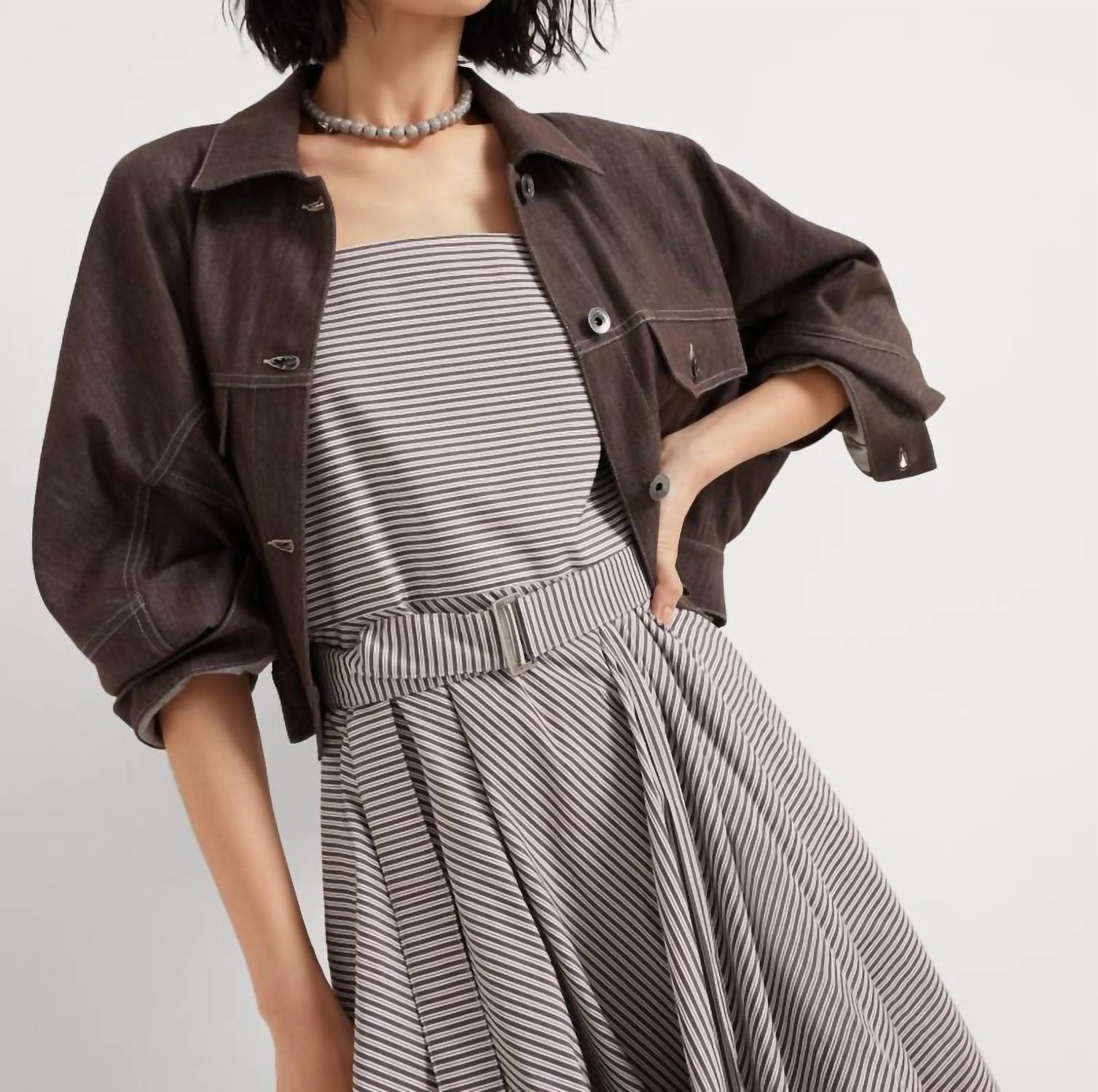 Brunello Cucinelli - Sleeveless Striped Dress With Bubble Hem
