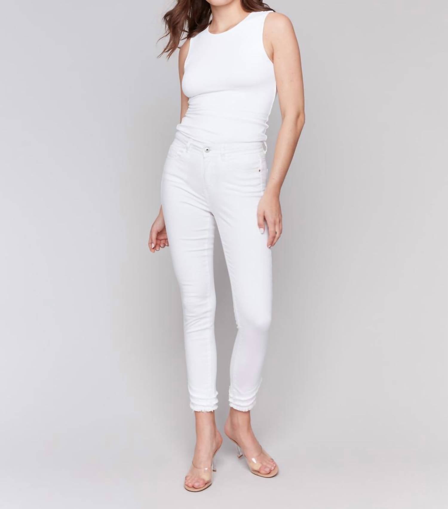 Charlie B - Slanted Fringe Detail Ankle Pants