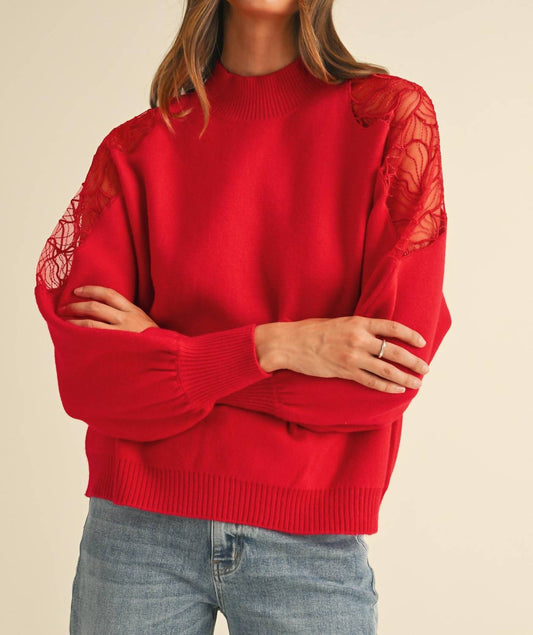 Anniewear - Embroidered Shoulder Mock Neck Sweater