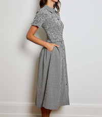 DESIGN HISTORY Smocked Gingham Midi Dress in black combo - women's dress - alternate view