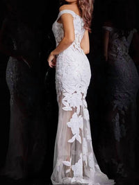Jovani - Tulle Off Shoulder Sheer Gown