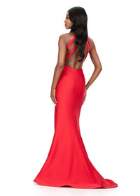 ASHLEYlauren Sleeveless Halter Jersey Gown in red - women's dress - alternate view