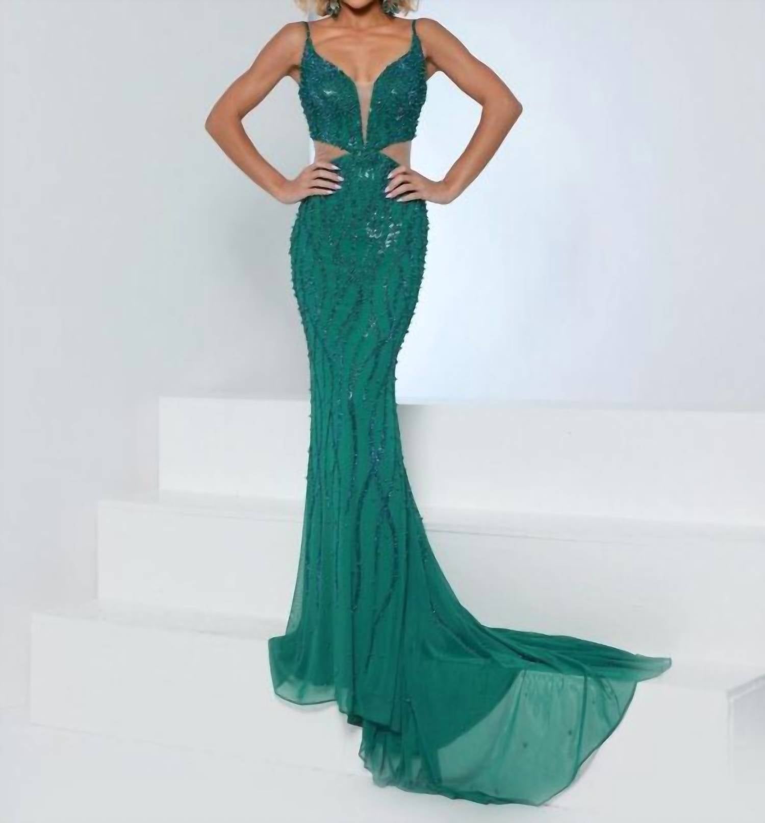 Johnathan Kayne Fabulous Pearl & Crystal-embellished Bodice Gown in emerald - women's dress