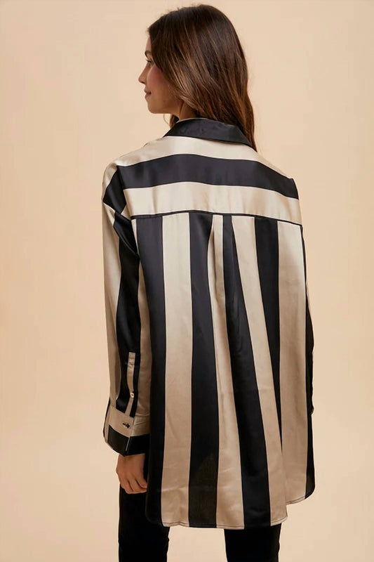 Anniewear - Striped Dropped Shoulder Button Down Shirt