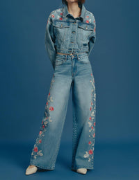 Bayeas - Embroidered Barrel Leg Jeans