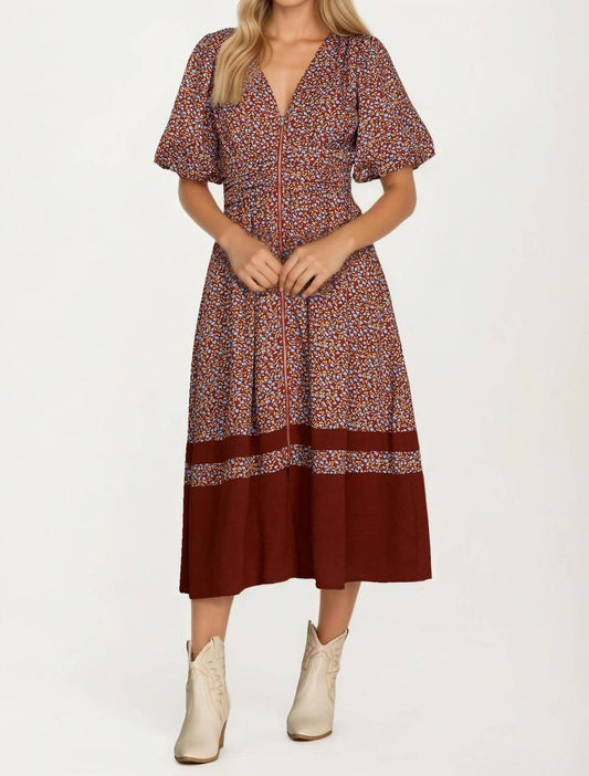 Knit & Lounge - Floral Print Zip Front Midi Dress