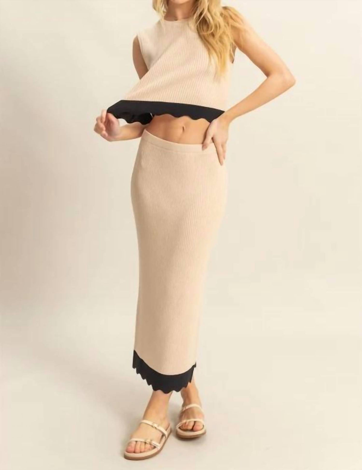 Hyfve - Contrast Hem Top And Maxi Skirt Set
