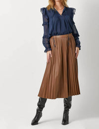 mystree Leather Pleated Midi Skirt in brown - women's skirt - view 5