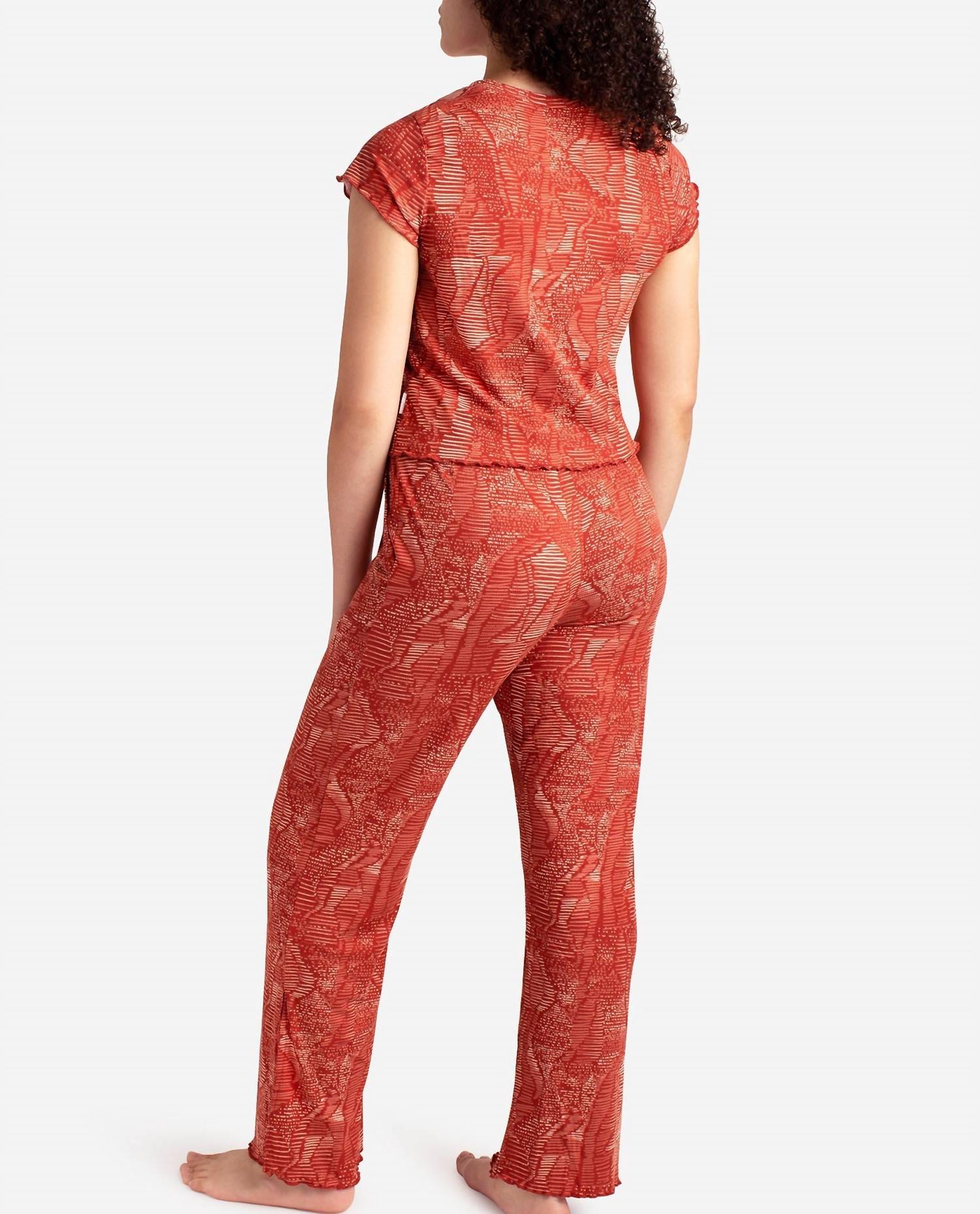 Danskin - Ribbed Short Sleeve Sleep Set With Wide Leg Pant