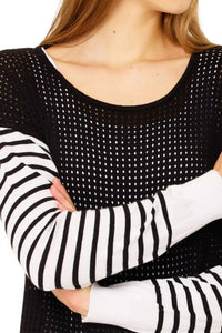 French Kyss - Scoop Stripe Sleeve Crochet Top