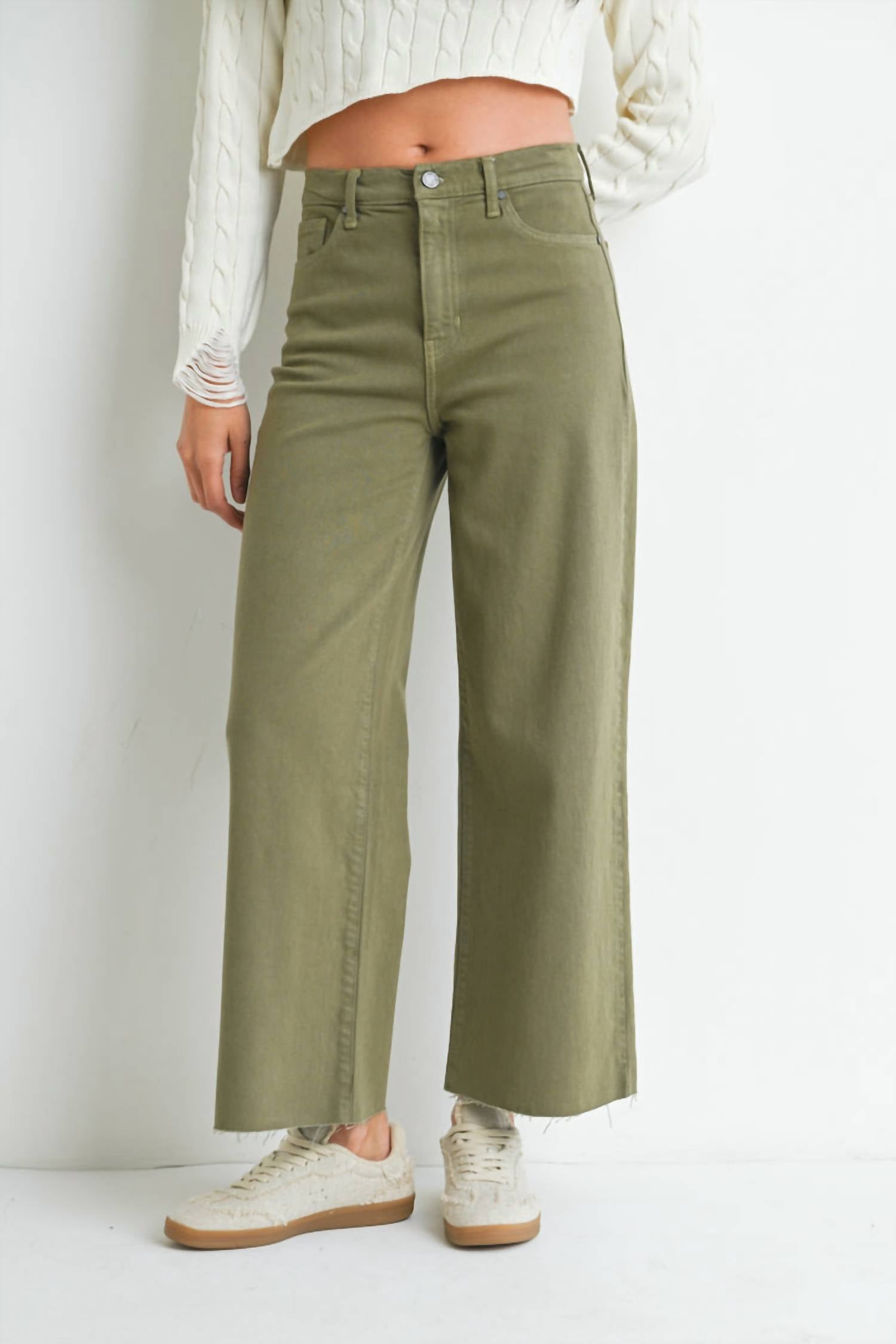 JUST BLACK DENIM Scissor Cut Wide Leg Jeans in matcha - women's jeans - view 4