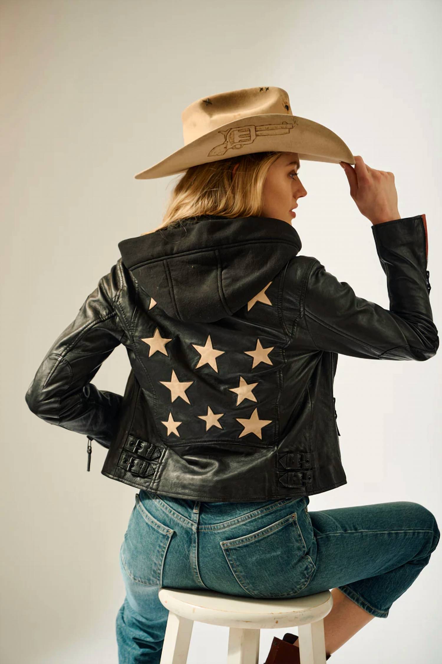 Mauritius - Christyn Regular Fit Star Detail With Hood Leather Jacket
