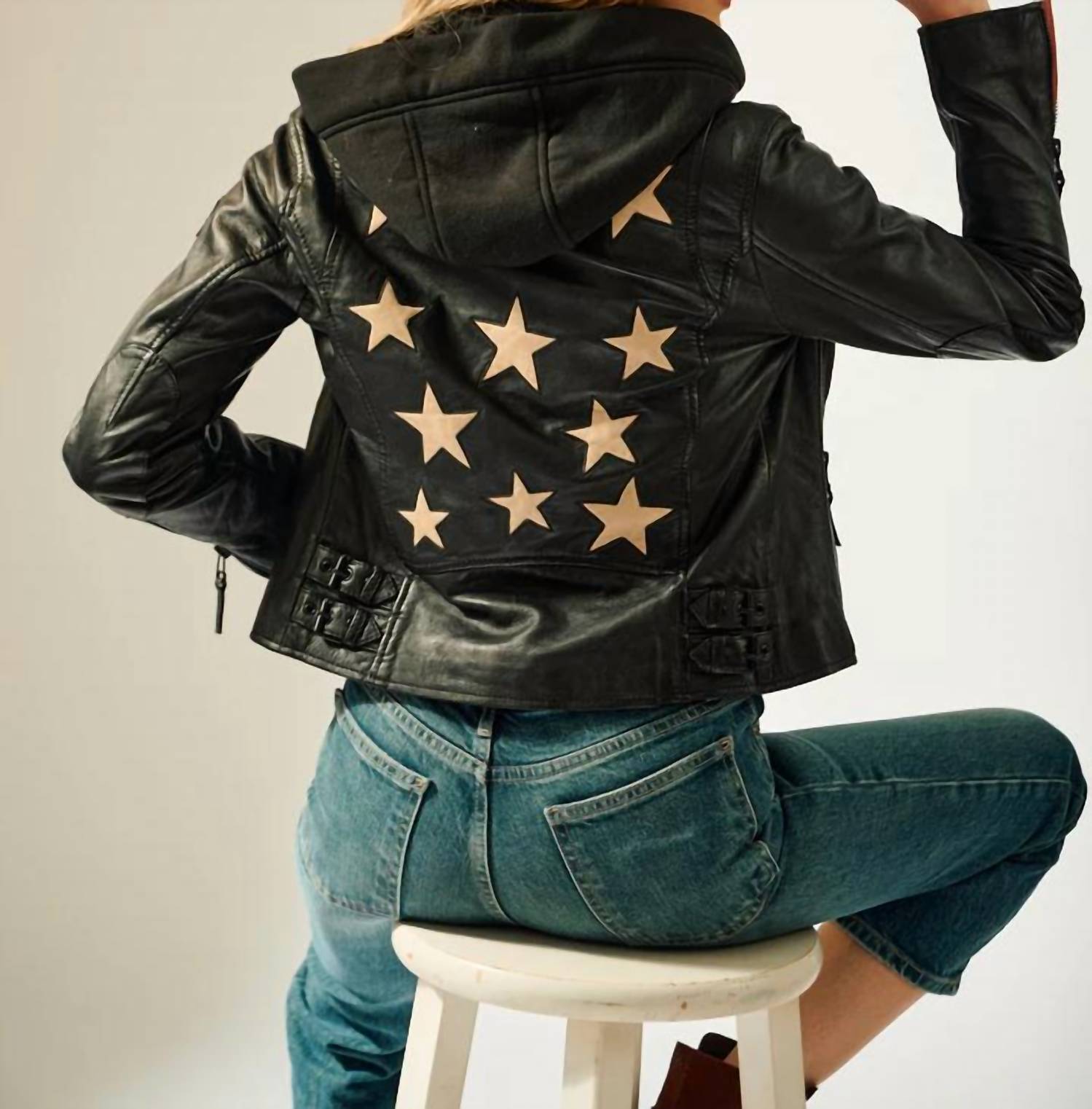 Mauritius - Christyn Regular Fit Star Detail With Hood Leather Jacket