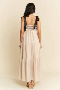 Davi & Dani - Dustbowl Darling Multi Contrast Smocked Bodice Straps Maxi Dress