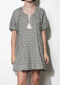 Greylin - Elena Stripe Pattern Bubble Sleeve Popover Dress