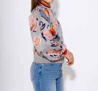 THML Abstract Floral Knit Sweater in grey - women's sweater - view 4