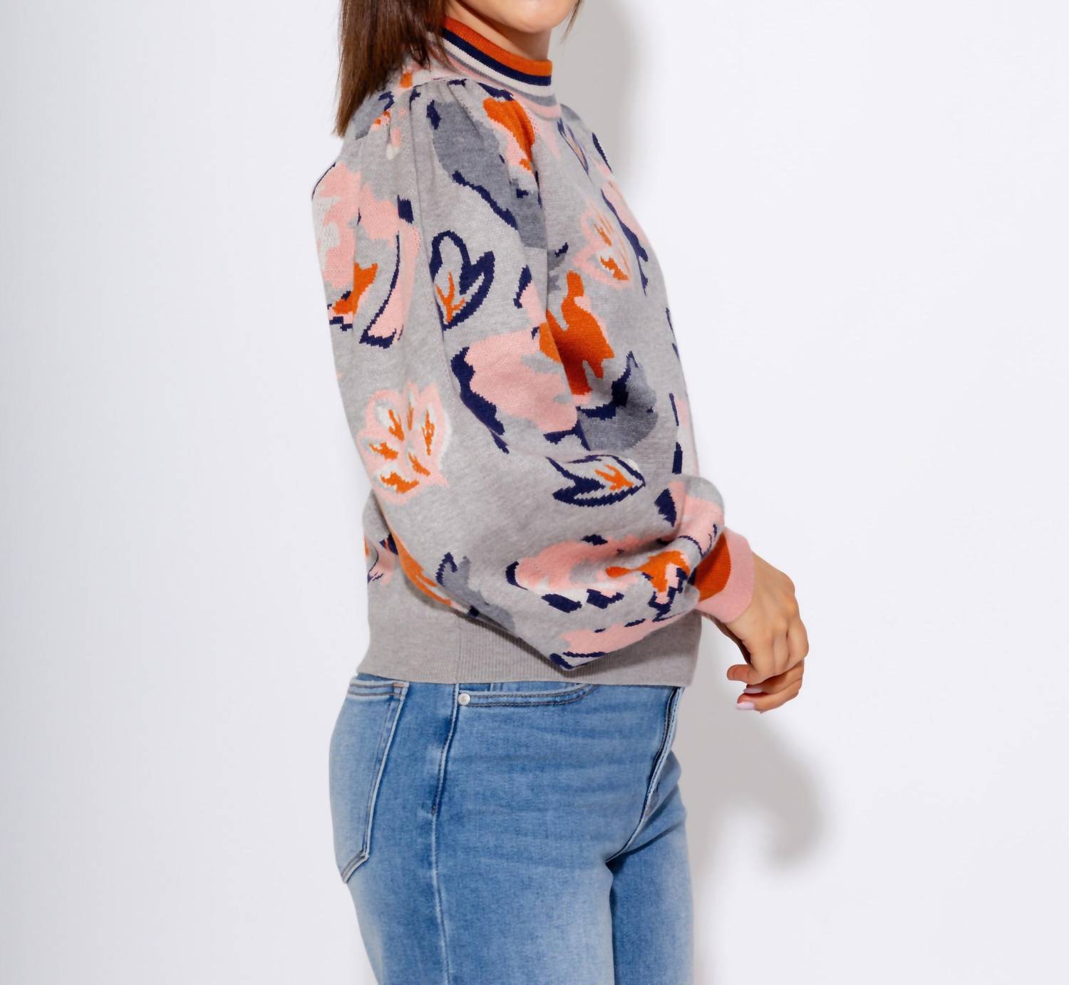 THML Abstract Floral Knit Sweater in grey - women's sweater - view 4
