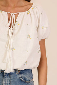 Lumiere - Meadow Bloom Tie-neck Puff Sleeve Top