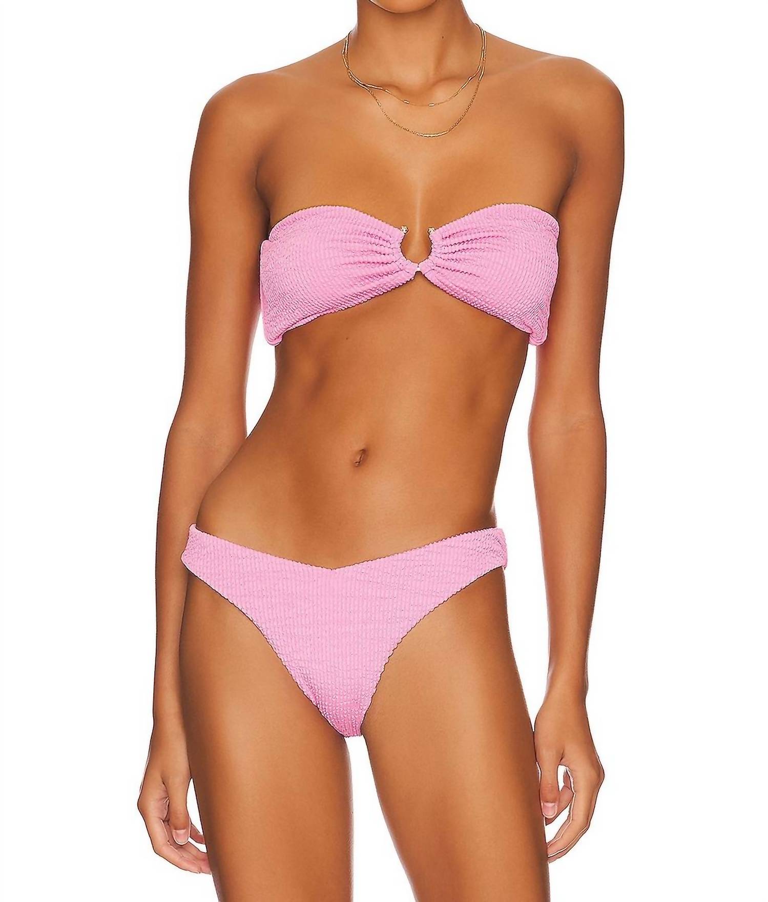 WE WORE WHAT U-ring Bandeau Top in bubblegum pink - women's swimwear