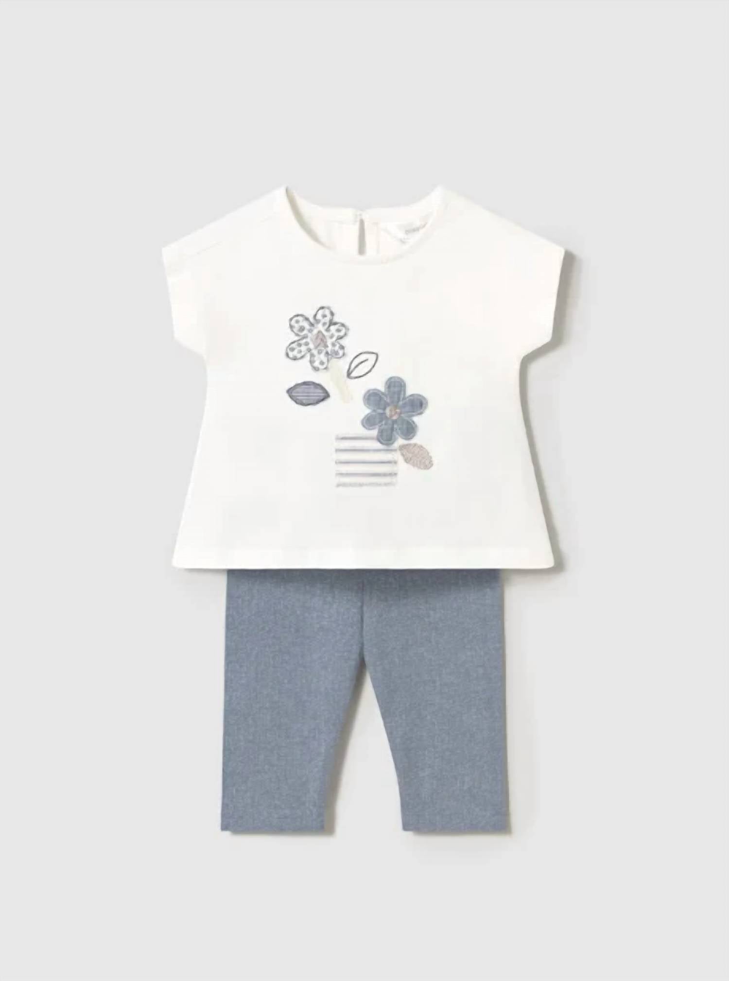 Mayoral - Girl's Two Piece Flower Appliques With Denim Legging