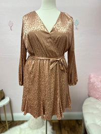 PLUS SIZE TONAL LEOPARD SATIN WOVEN DRESS