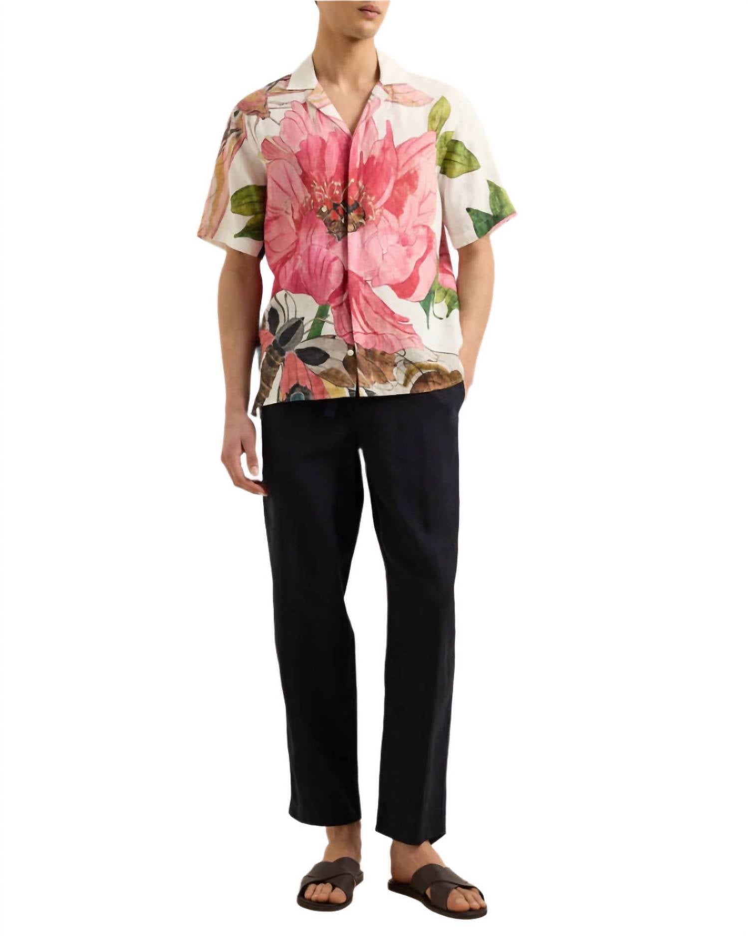 Orlebar Brown Maitan Paeonia Linen Shirt in pink lemonade - men's shirt