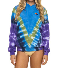 AVIATOR NATION Unisex Hand Dyed V Relaxed Pullover Hoodie in ocean purple - women's top