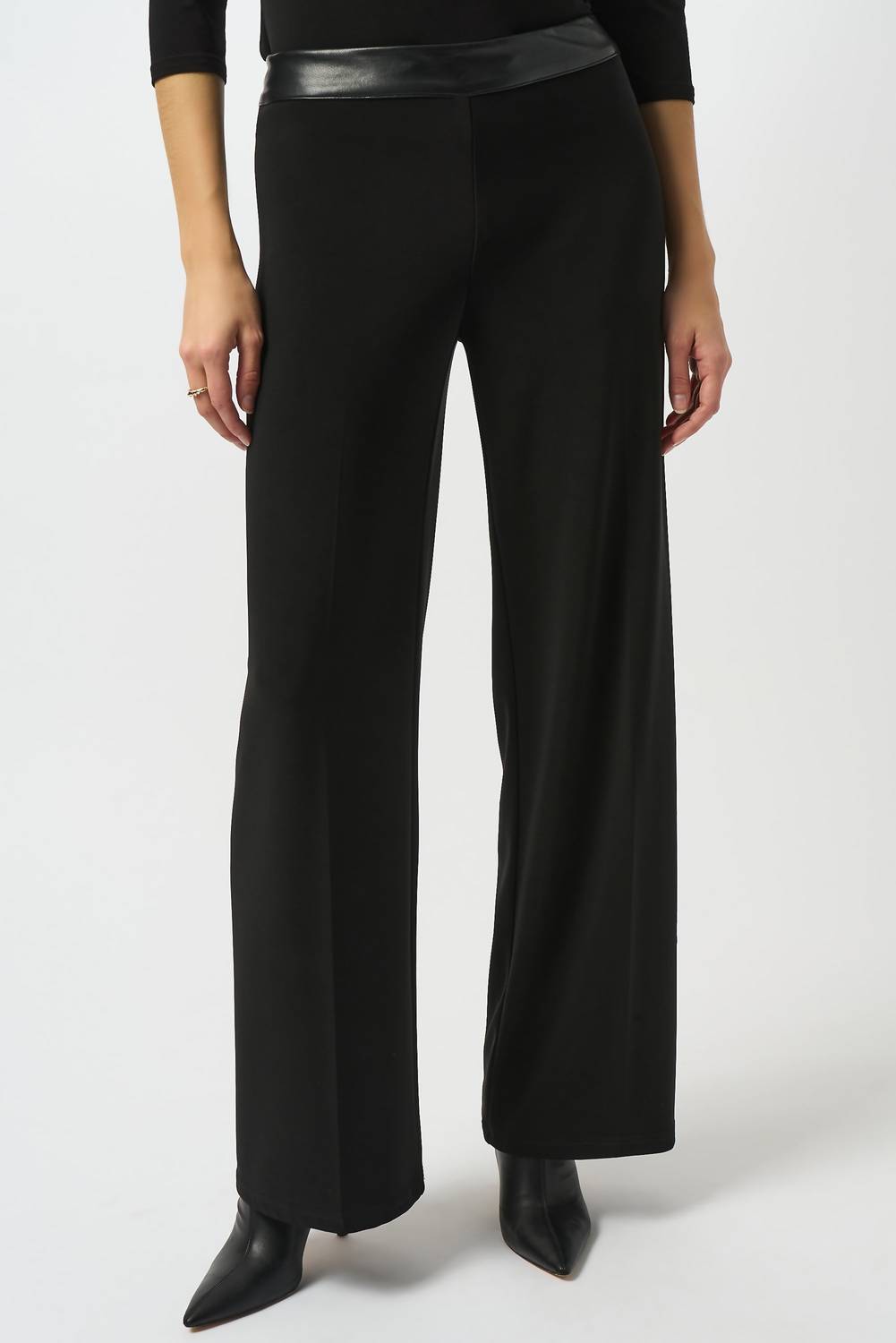 Joseph Ribkoff - Faux Leather Waistband Wide Leg Pants