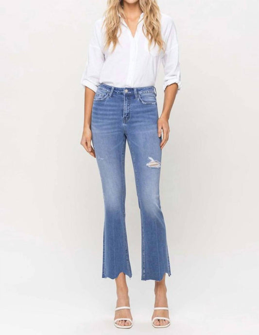 Flying Monkey - Scalloped Hem High Rise Kick Crop Flare Jeans