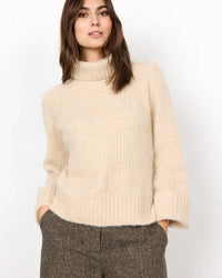 Soya Concept Torino Turtleneck Sweater Top in sand melange - women's sweater - alternate view