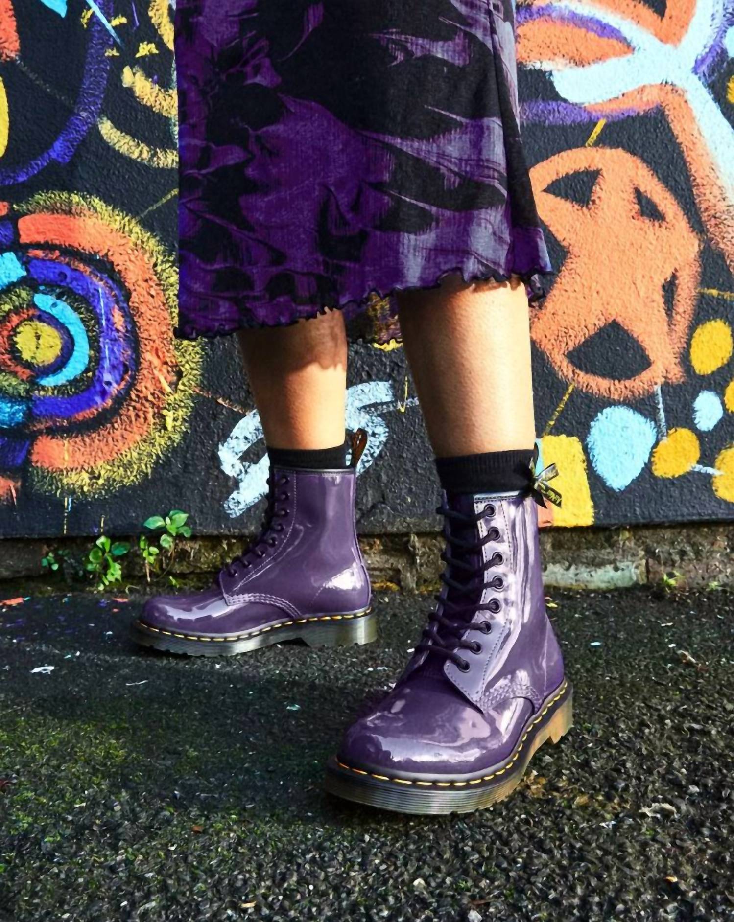 Dr. Martens Women's 1460 Patent Leather Lace Up Boots in blackcurrant - women's shoe - view 7
