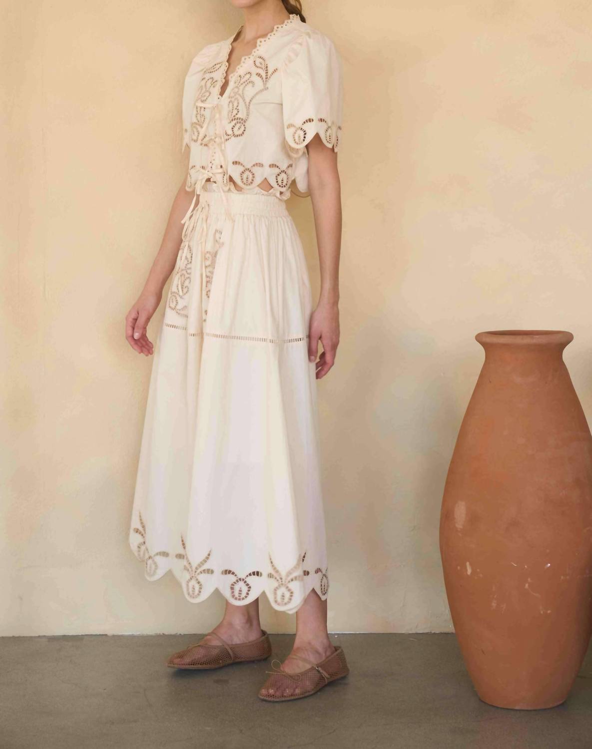 Moon River - Eyelet Ladder Lace Front Tie Short Sleeve Top
