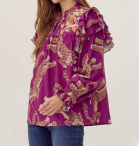 Jodifl - Tiger Print Ruffle Sleeve Top