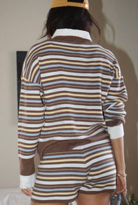 Bailey Rose Striped Knit Collar Top in cocoa - women's long sleeve top - detail view