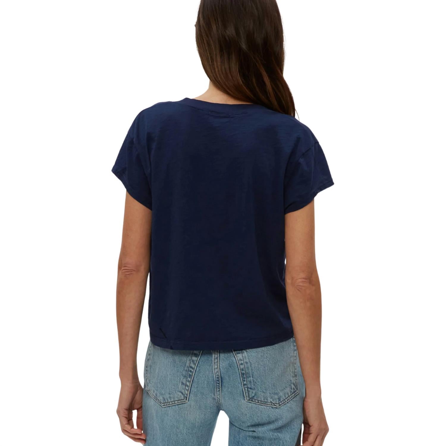 Michael Stars Harlan Cropped V-Neck Tee in nocturnal - women's t-shirt - detail view