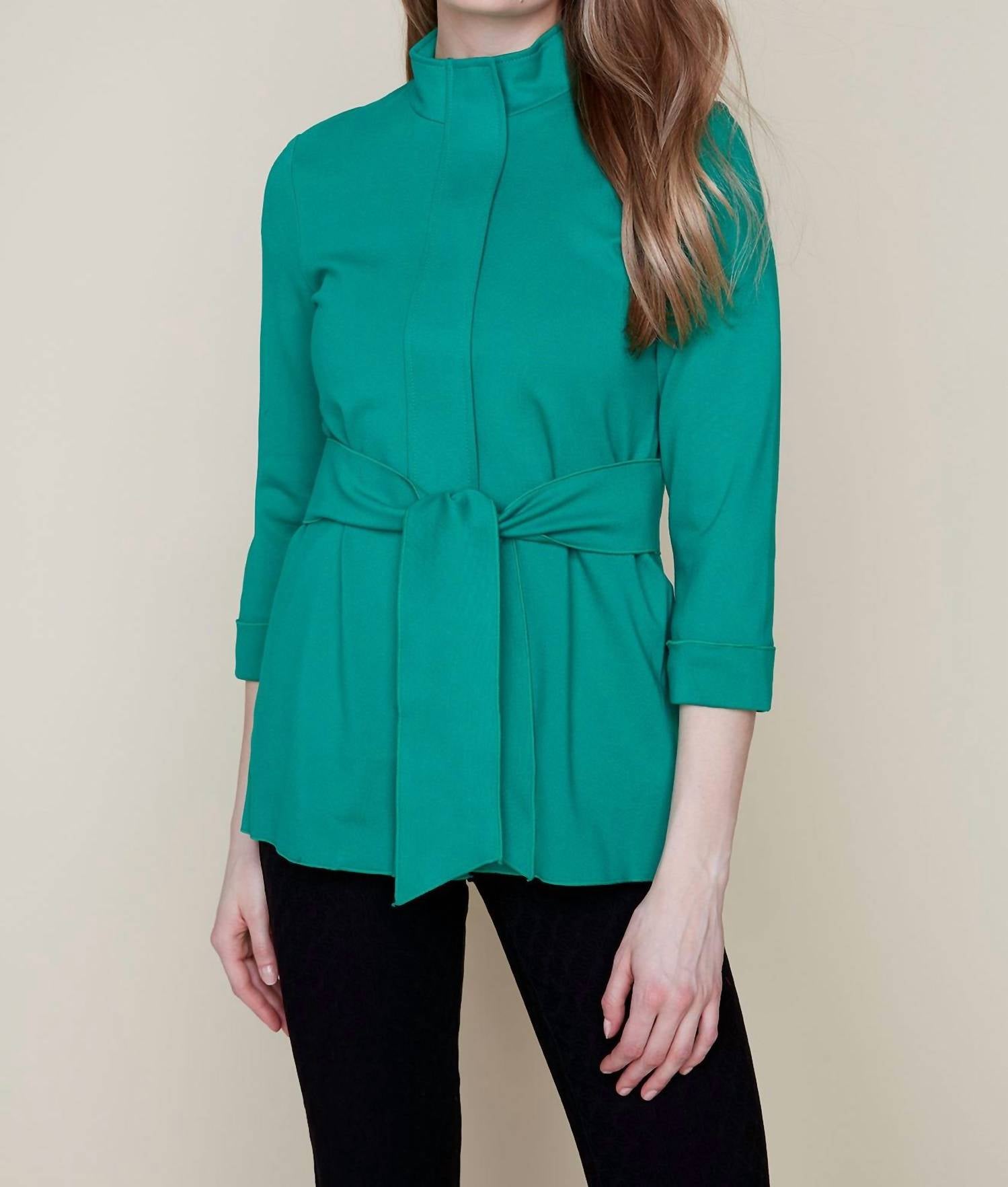Renuar Tie Front jacket in emerald - women's jacket