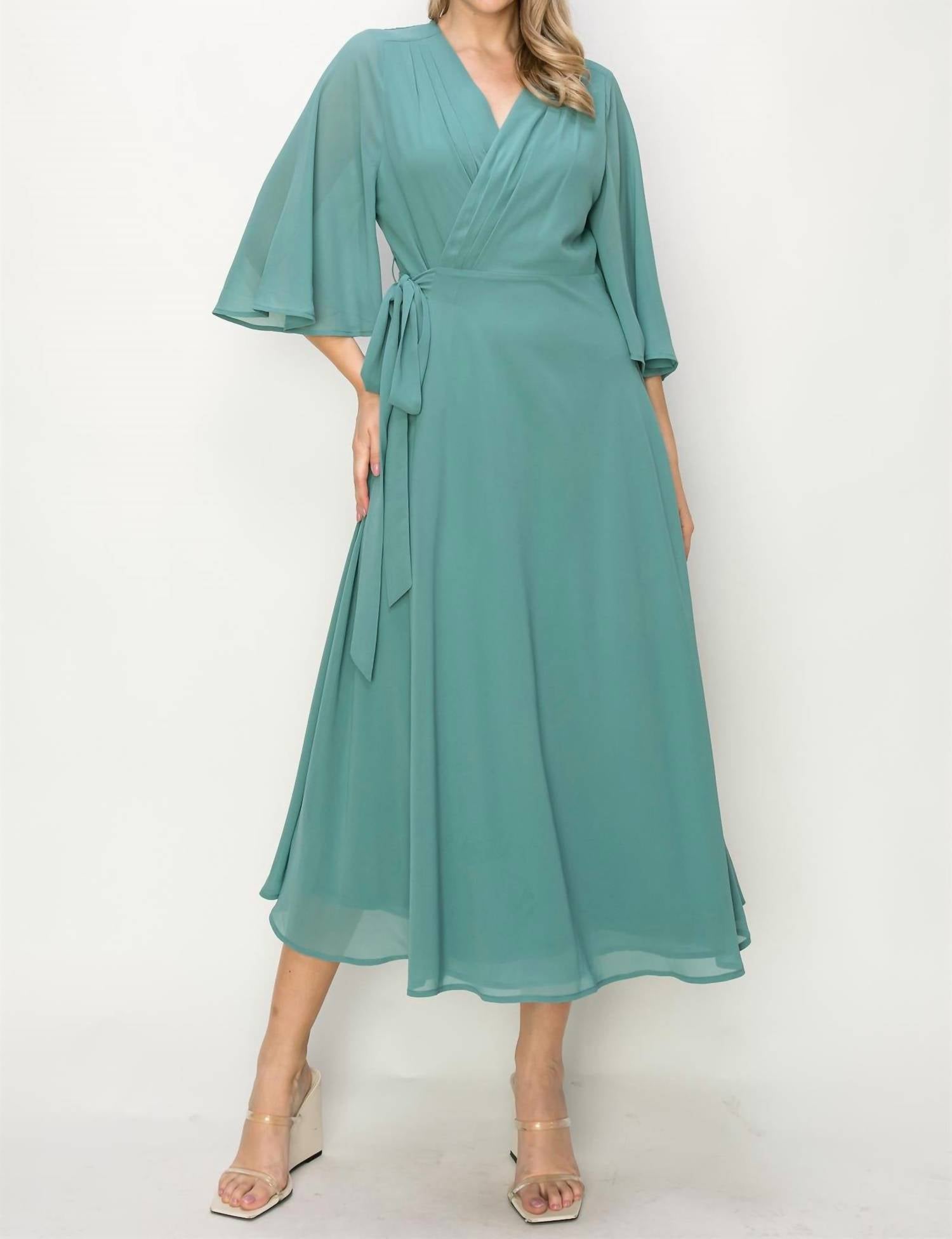 Onetheland - Wrap Knit V Neck Midi Dress