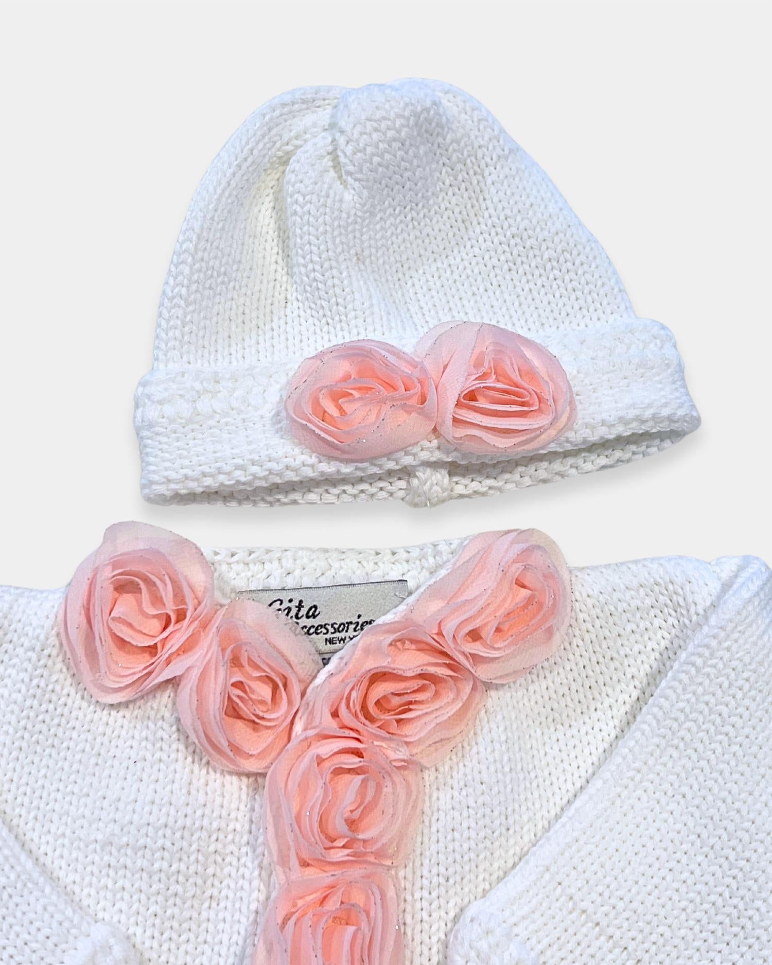Gita - Girl's 2pc Sweater With Pink Chiffon Flowers