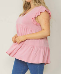 entro Tiered Ruffle Babydoll Top in baby pink - women's shirt - alternate view