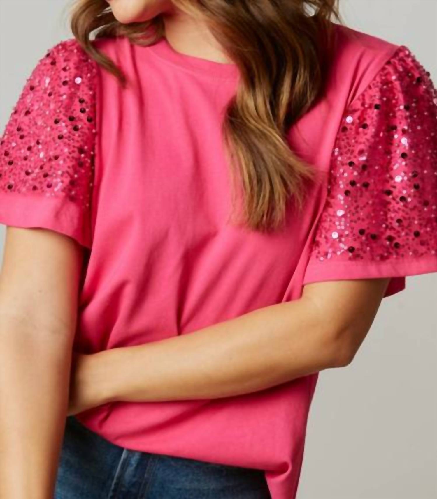 Fantastic Fawn - Oversized Sequin Sleeve Knit Tee