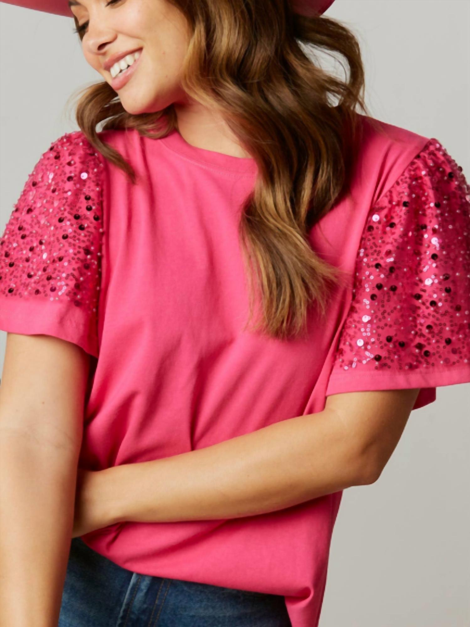 Fantastic Fawn - Oversized Sequin Sleeve Knit Tee