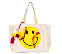 Katydid - Women's Softball Oversized Happy Face Canvas Tote Bag