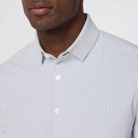 Mizzen + Main Leeward Classic Fit Long Sleeve Dress Shirt in dark slate banker stripe - men's shirt - detail view