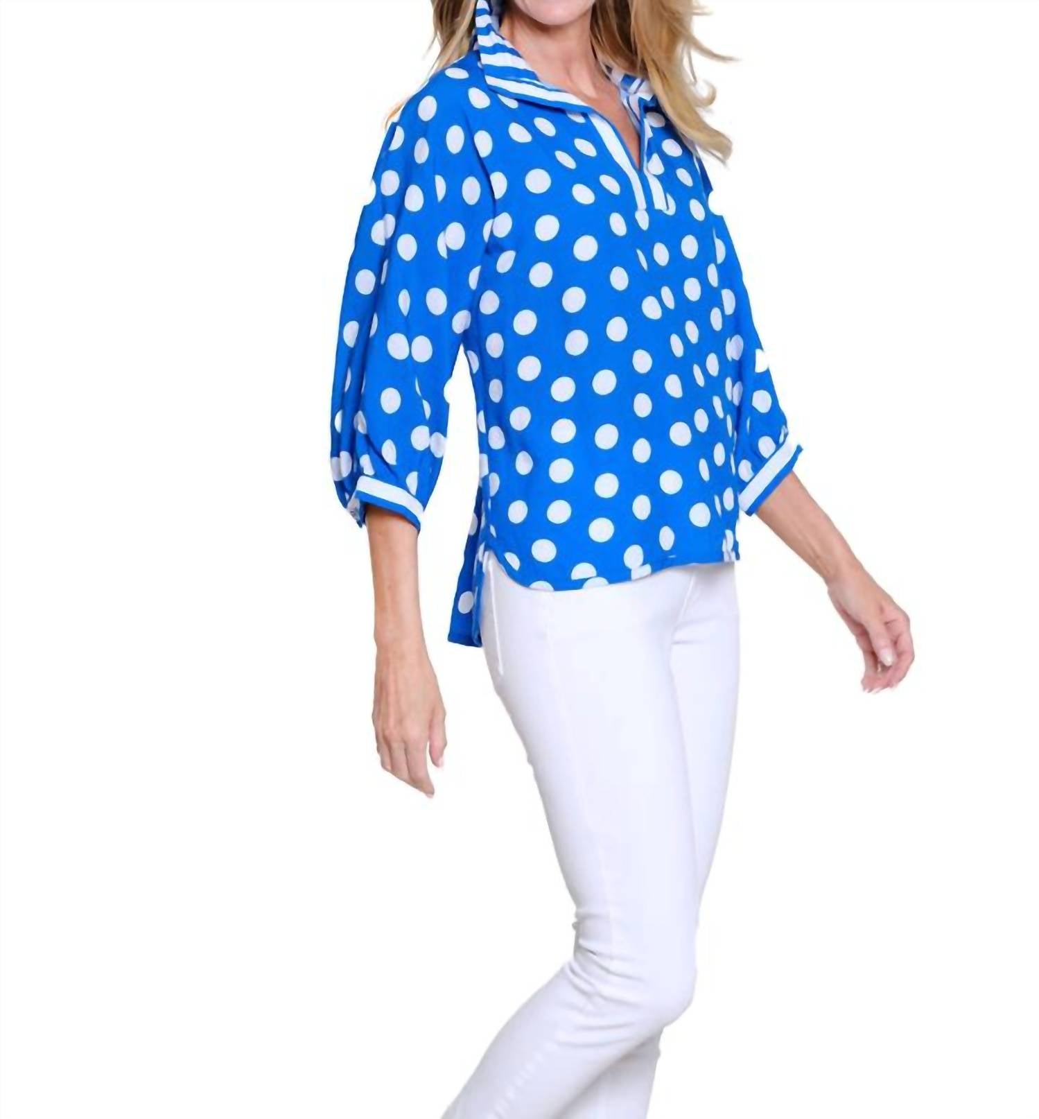 Multiples Polka Pop Pullover Top in coastal - women's blouse - detail view