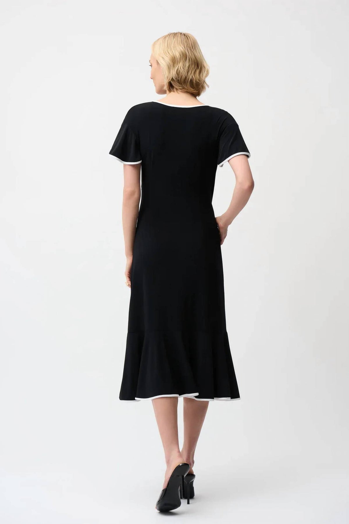 Joseph Ribkoff - Contrast Trim Faux Wrap Midi Dress